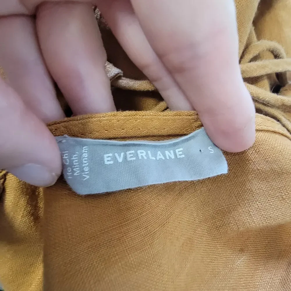 Everlane Linen Sleeveless Spaghetti Strap Open Back Mustard Orange Pant Jumpsuit